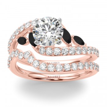 Swirl Design Lab Grown Diamond & Marquise Lab Black Lab Grown Diamond Bridal Ring Set 18K Rose Gold (0.96ct)